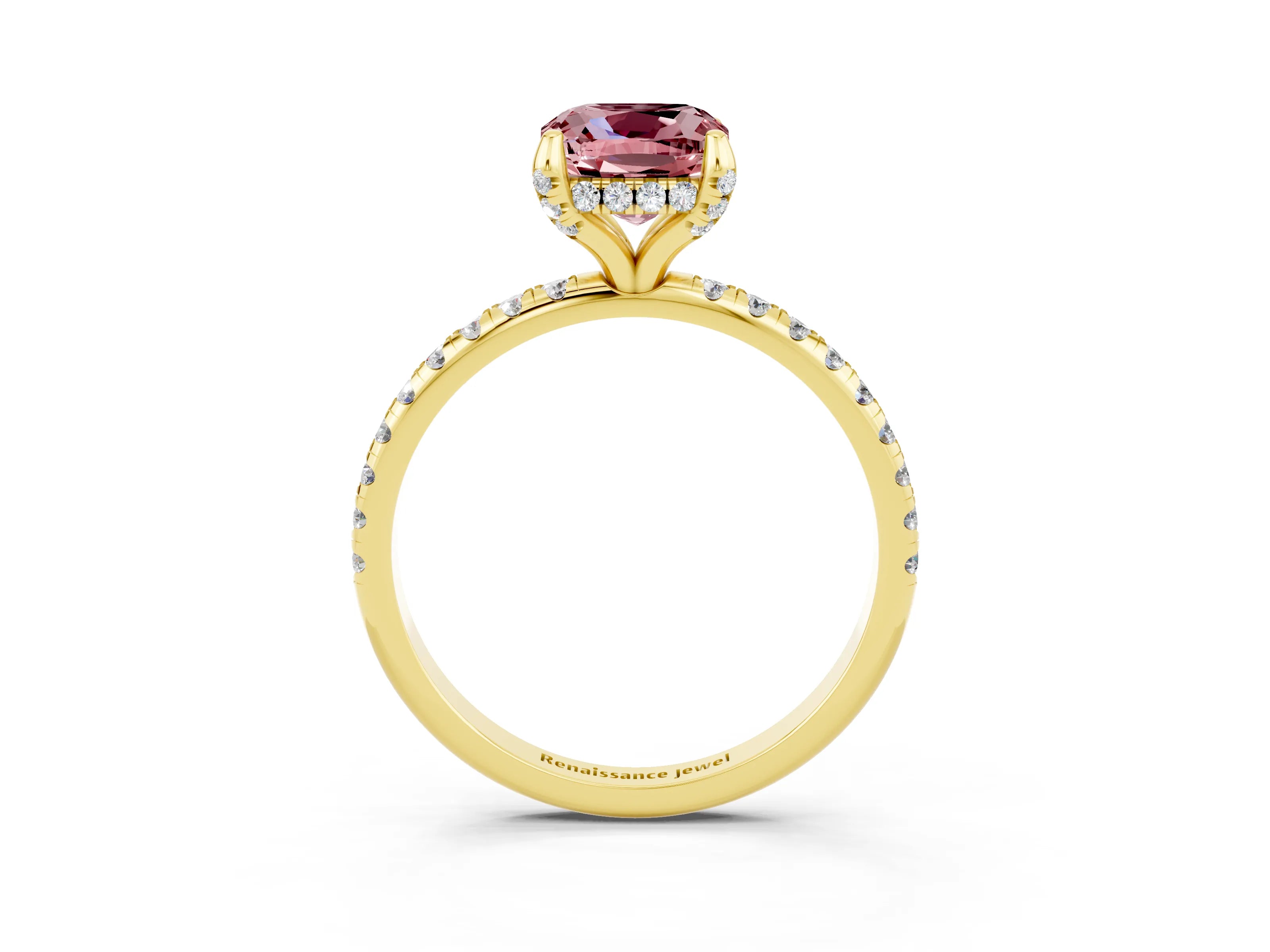 Yellow gold Cushion Cut Diamond Solitaire Ring with Four-Prong Setting and Pavé Band_3