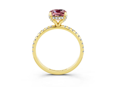Yellow gold Cushion Cut Diamond Solitaire Ring with Four-Prong Setting and Pavé Band_3