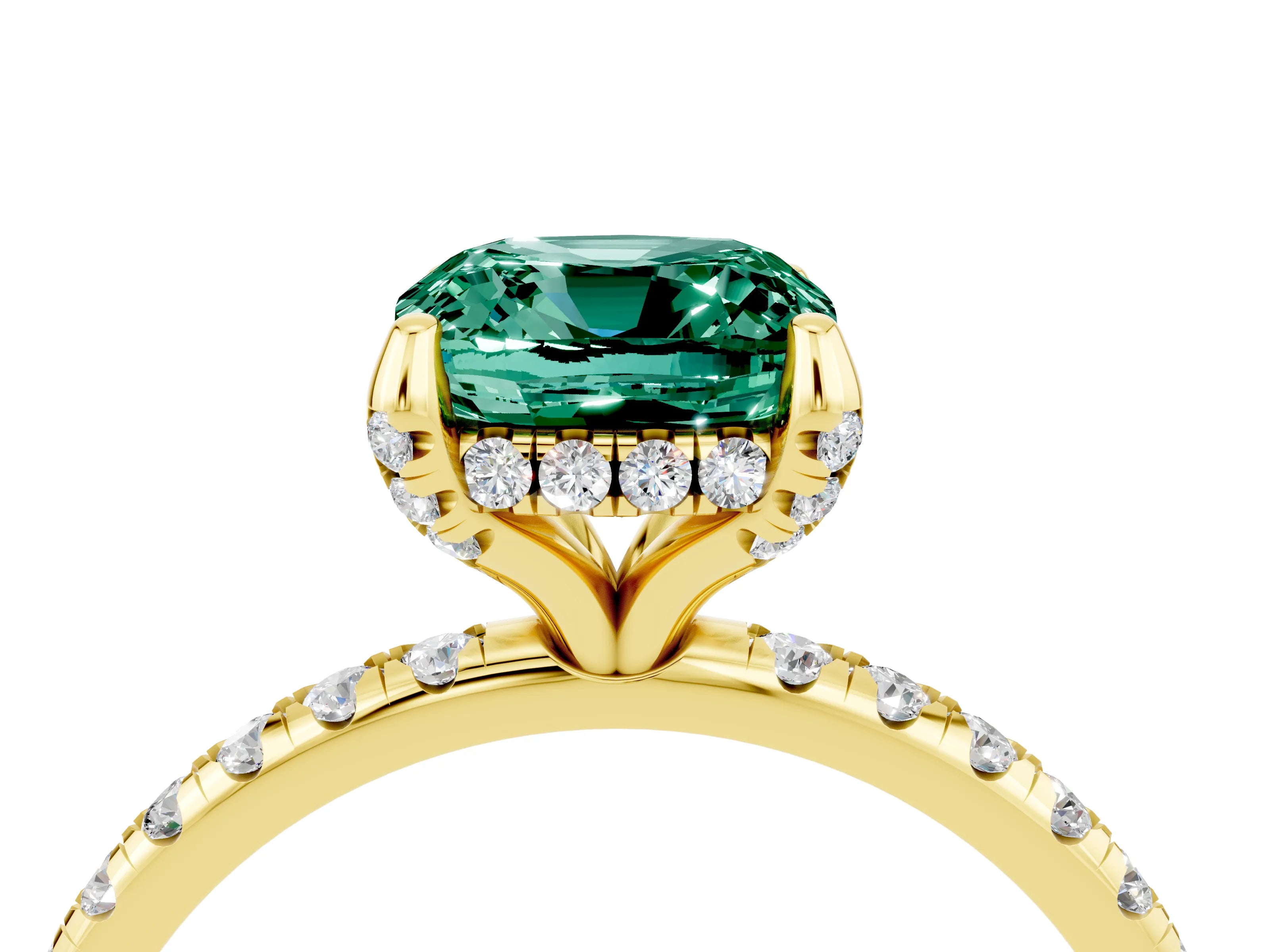 Yellow gold Cushion Cut Diamond Solitaire Ring with Four-Prong Setting and Pavé Band_4