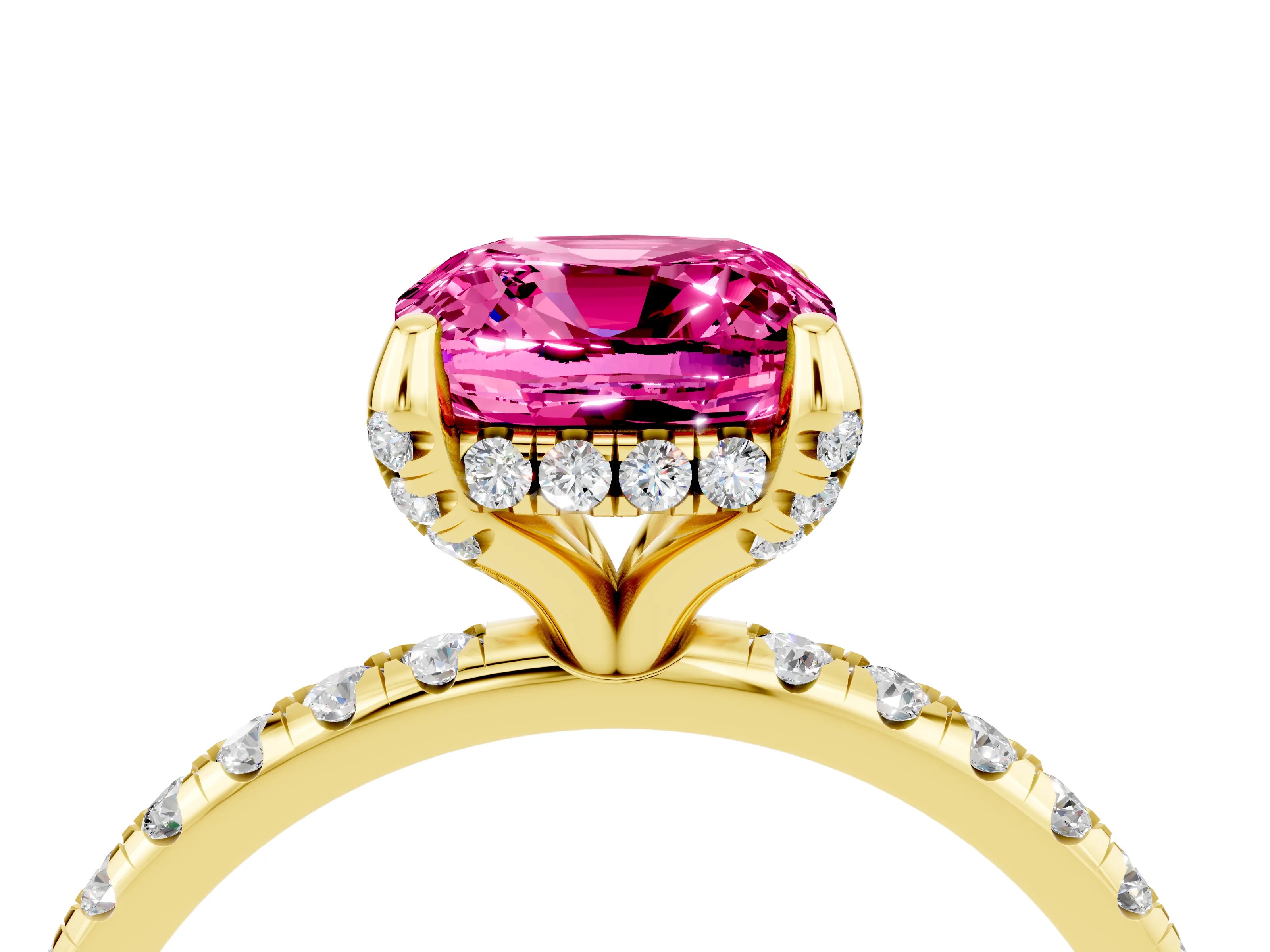 Yellow gold Cushion Cut Diamond Solitaire Ring with Four-Prong Setting and Pavé Band_4