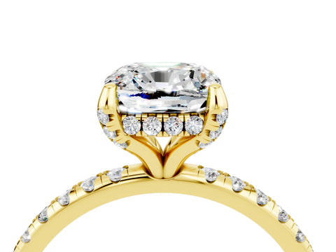 Yellow gold Cushion Cut Diamond Solitaire Ring with Four-Prong Setting and Pavé Band_4
