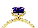 Yellow gold Cushion Cut Diamond Solitaire Ring with Four-Prong Setting and Pavé Band_4