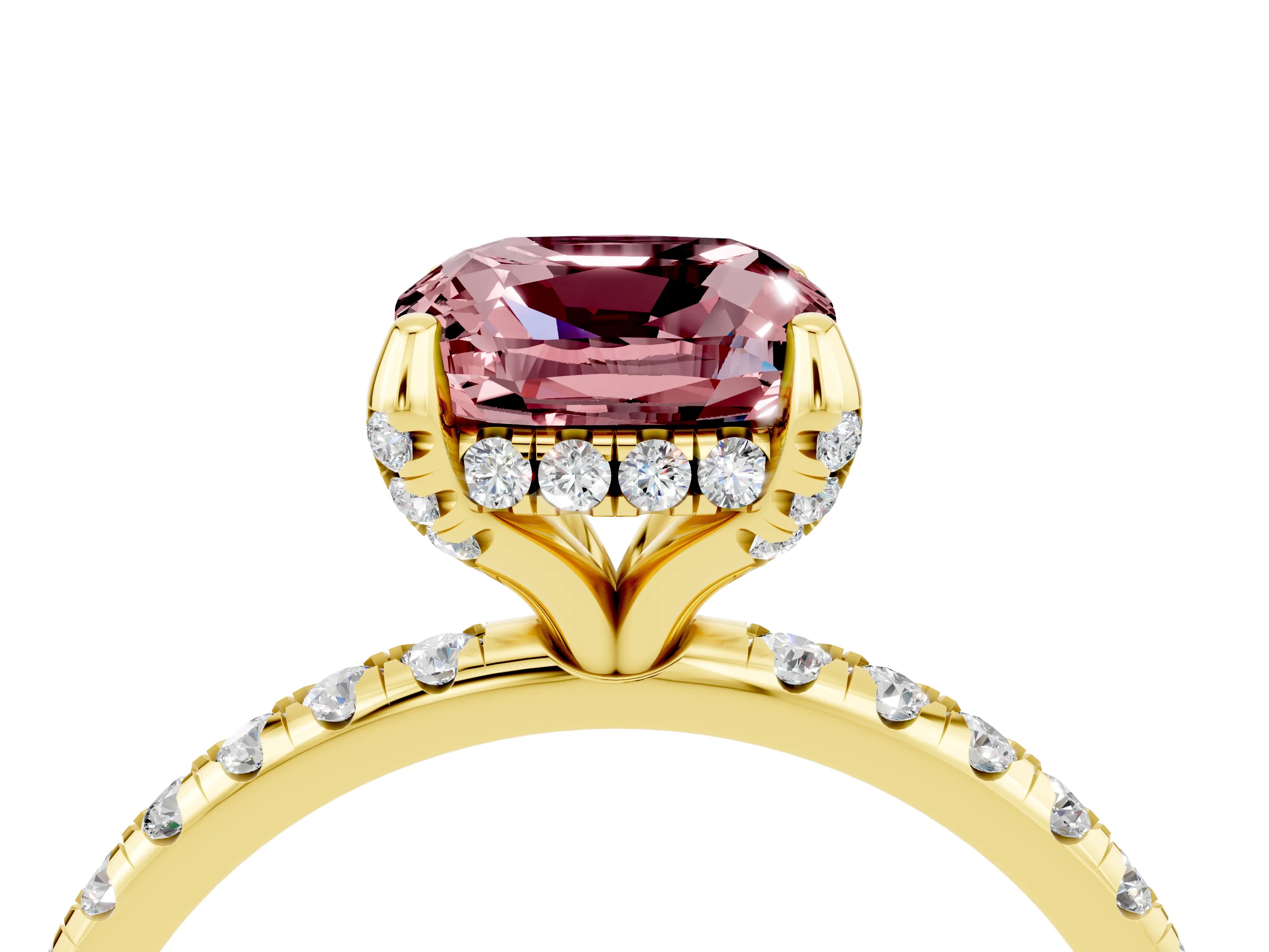 Yellow gold Cushion Cut Diamond Solitaire Ring with Four-Prong Setting and Pavé Band_4