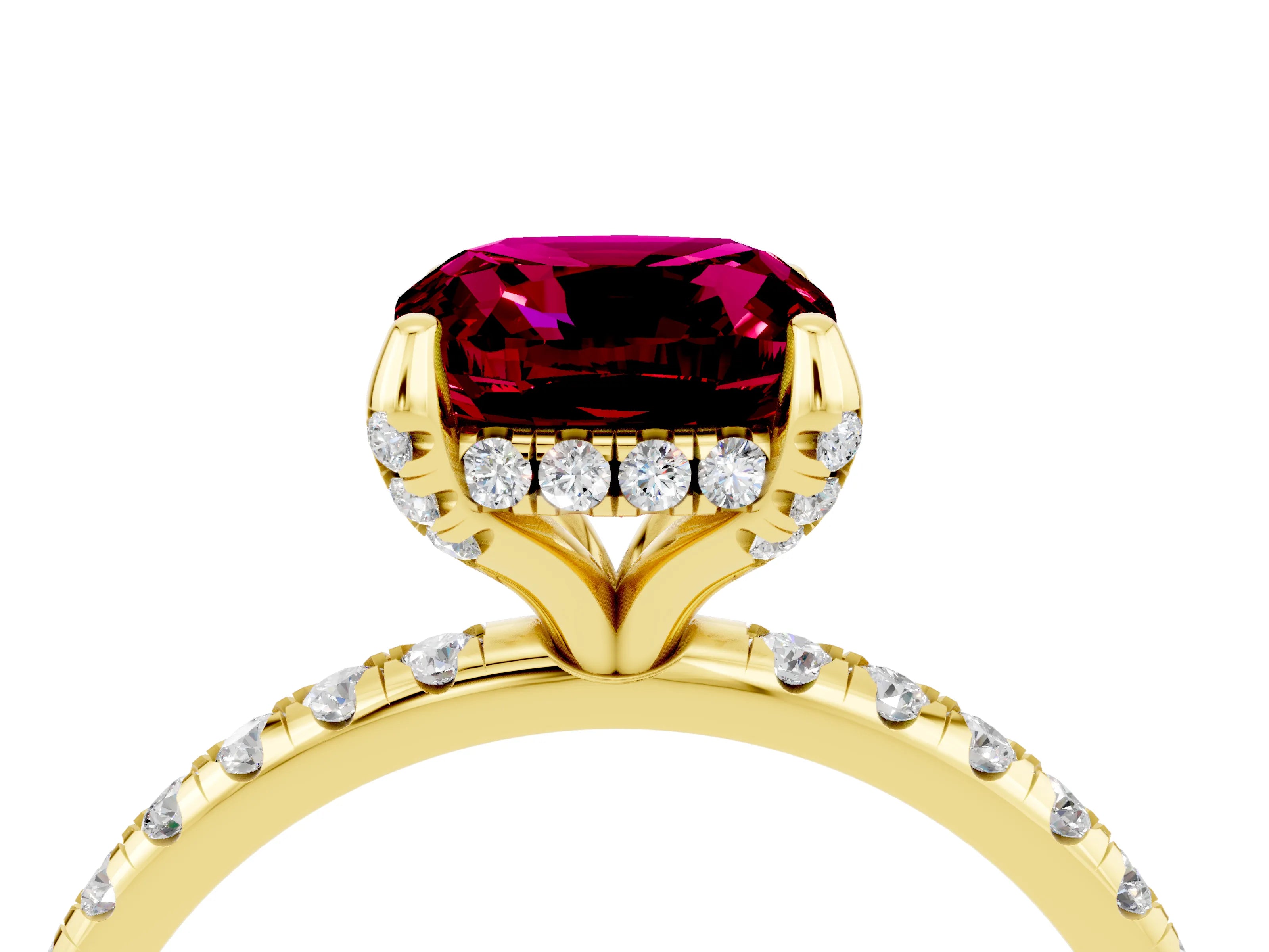 Yellow gold Cushion Cut Diamond Solitaire Ring with Four-Prong Setting and Pavé Band_4