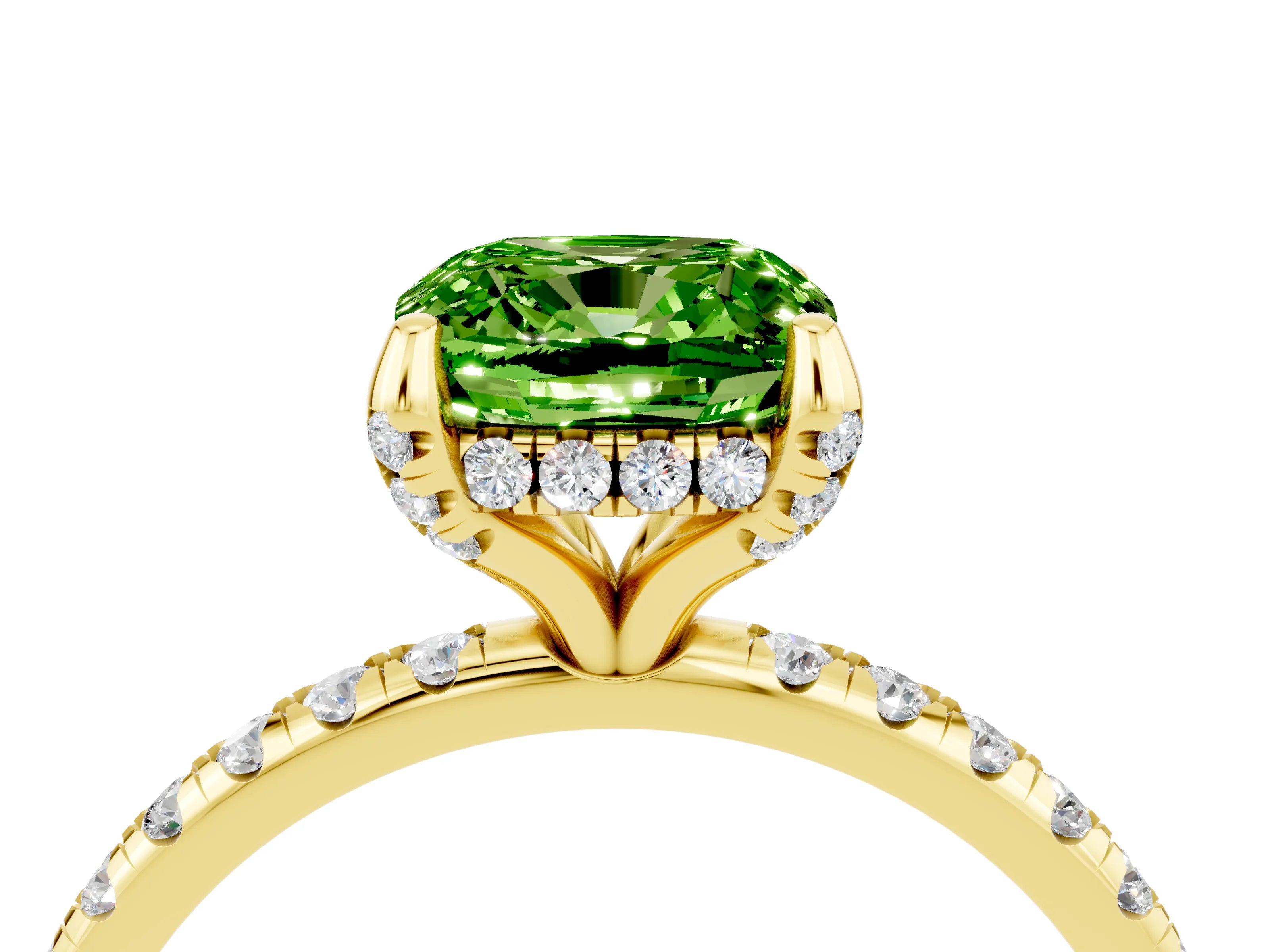 Yellow gold Cushion Cut Diamond Solitaire Ring with Four-Prong Setting and Pavé Band_4