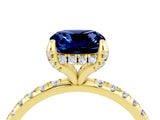 Yellow gold Cushion Cut Diamond Solitaire Ring with Four-Prong Setting and Pavé Band_4