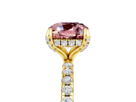 Yellow gold Cushion Cut Diamond Solitaire Ring with Four-Prong Setting and Pavé Band_5