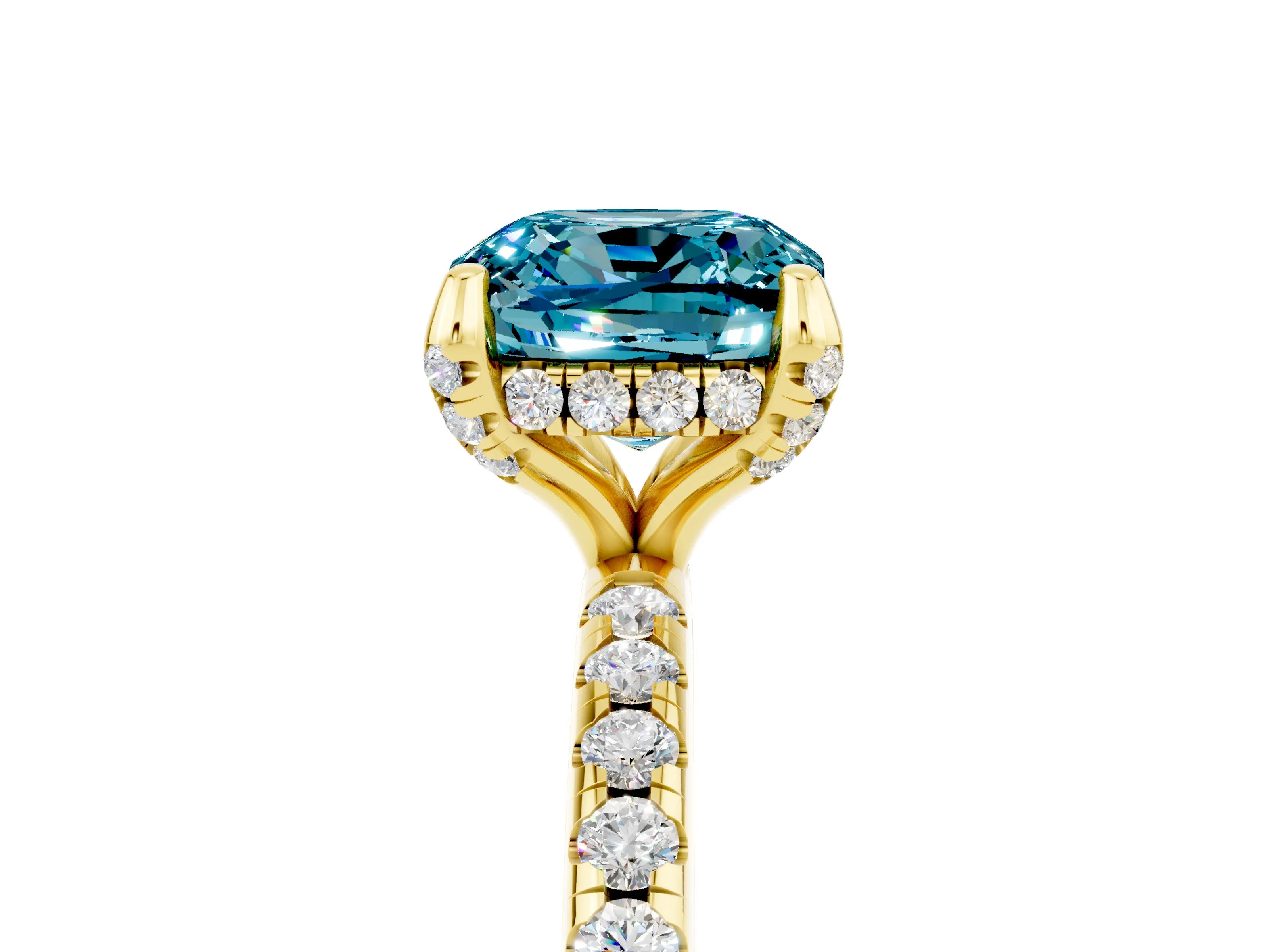 Yellow gold Cushion Cut Diamond Solitaire Ring with Four-Prong Setting and Pavé Band_5
