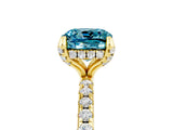Yellow gold Cushion Cut Diamond Solitaire Ring with Four-Prong Setting and Pavé Band_5
