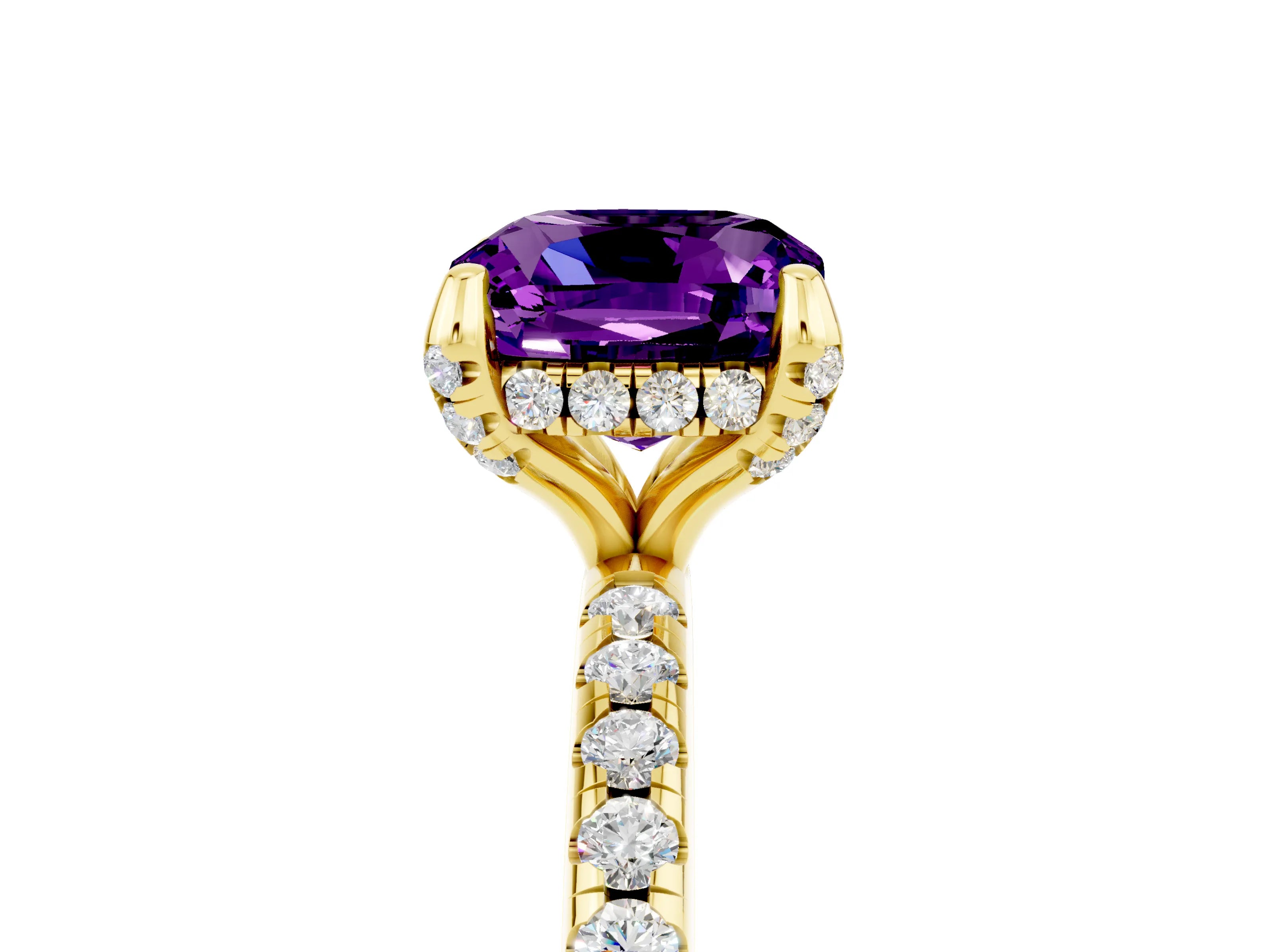 Yellow gold Cushion Cut Diamond Solitaire Ring with Four-Prong Setting and Pavé Band_5