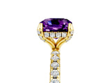 Yellow gold Cushion Cut Diamond Solitaire Ring with Four-Prong Setting and Pavé Band_5
