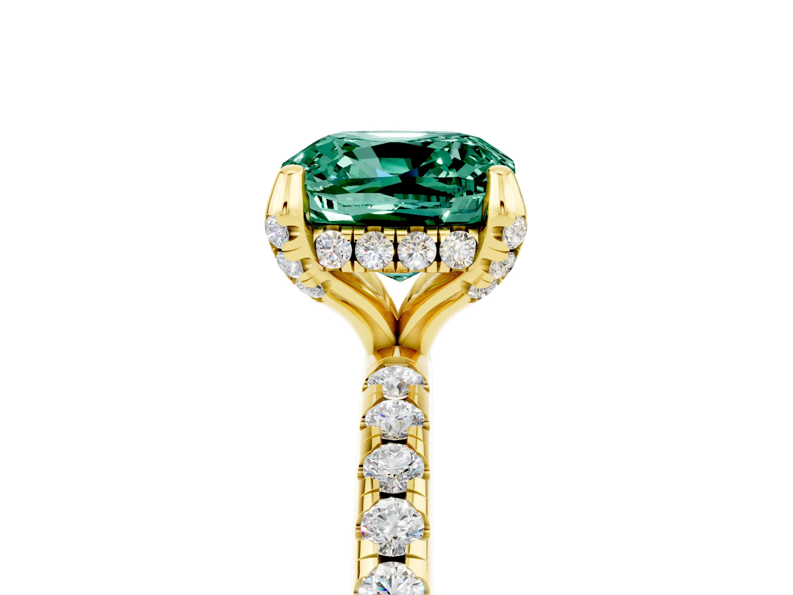 Yellow gold Cushion Cut Diamond Solitaire Ring with Four-Prong Setting and Pavé Band_5