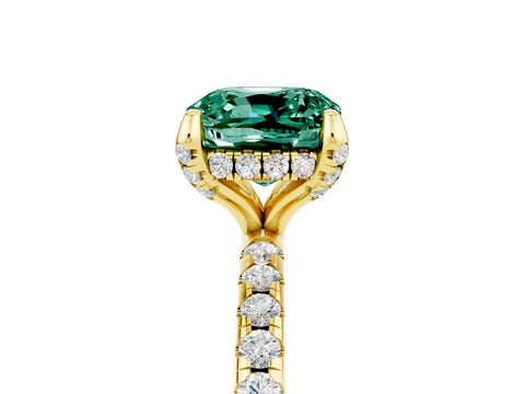 Yellow gold Cushion Cut Diamond Solitaire Ring with Four-Prong Setting and Pavé Band_5