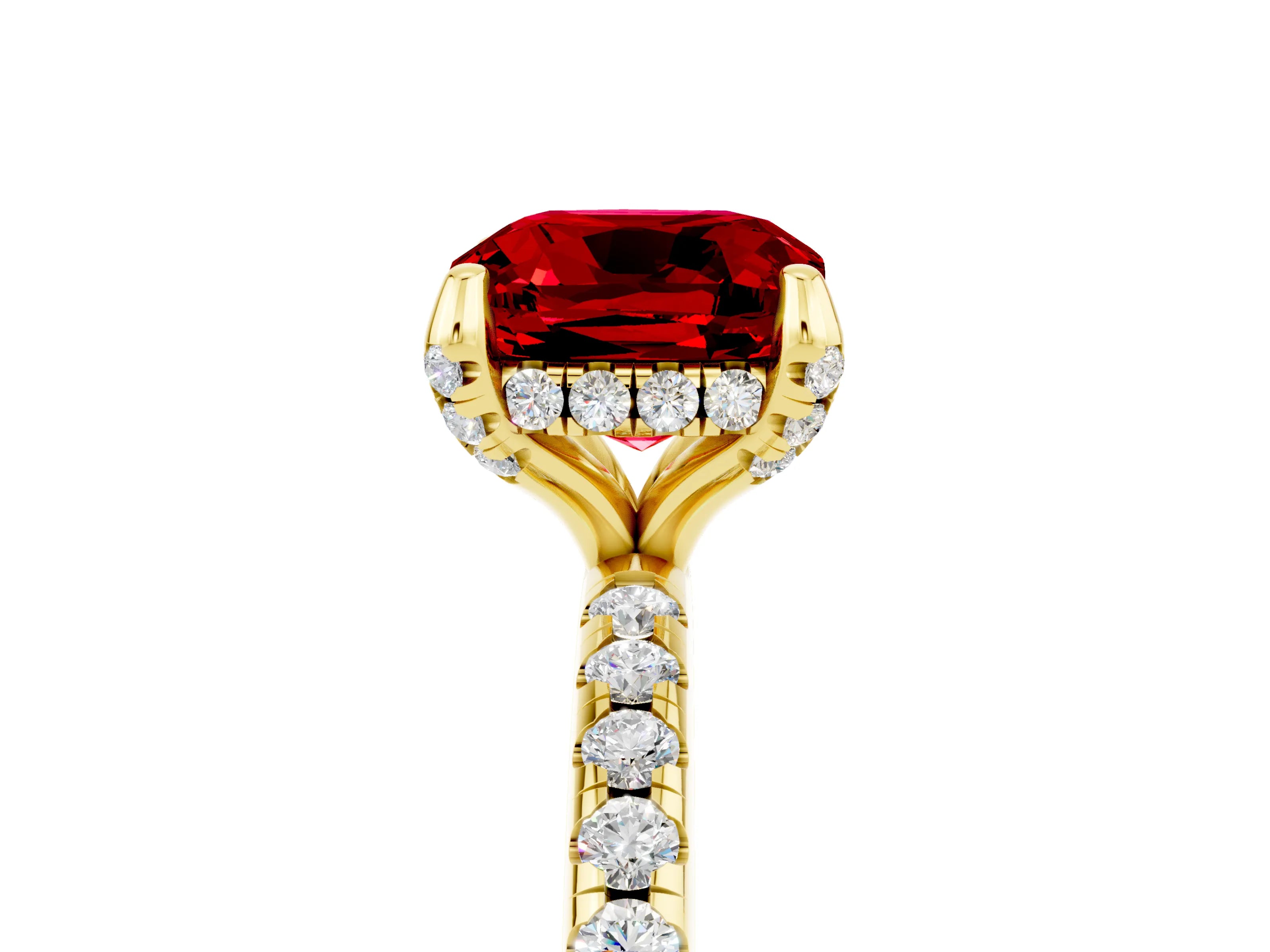 Yellow gold Cushion Cut Diamond Solitaire Ring with Four-Prong Setting and Pavé Band_5