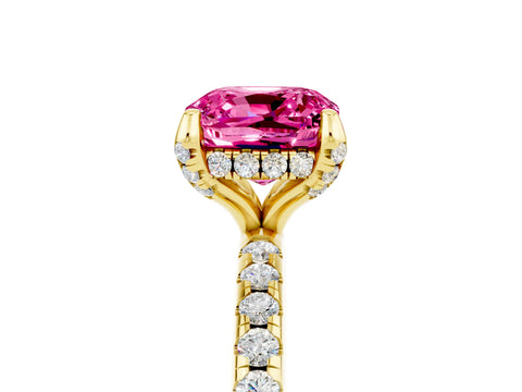 Yellow gold Cushion Cut Diamond Solitaire Ring with Four-Prong Setting and Pavé Band_5