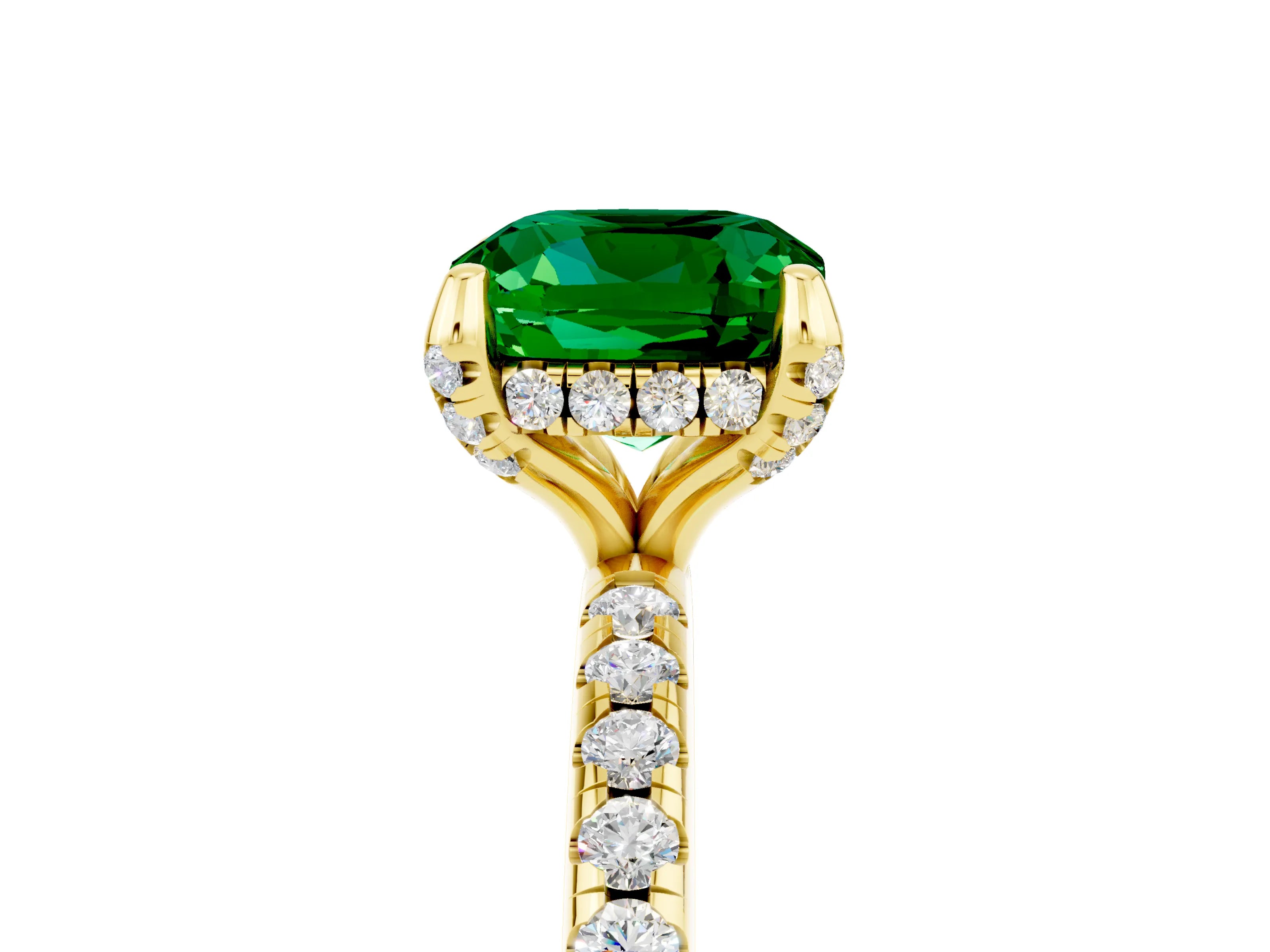 Yellow gold Cushion Cut Diamond Solitaire Ring with Four-Prong Setting and Pavé Band_5