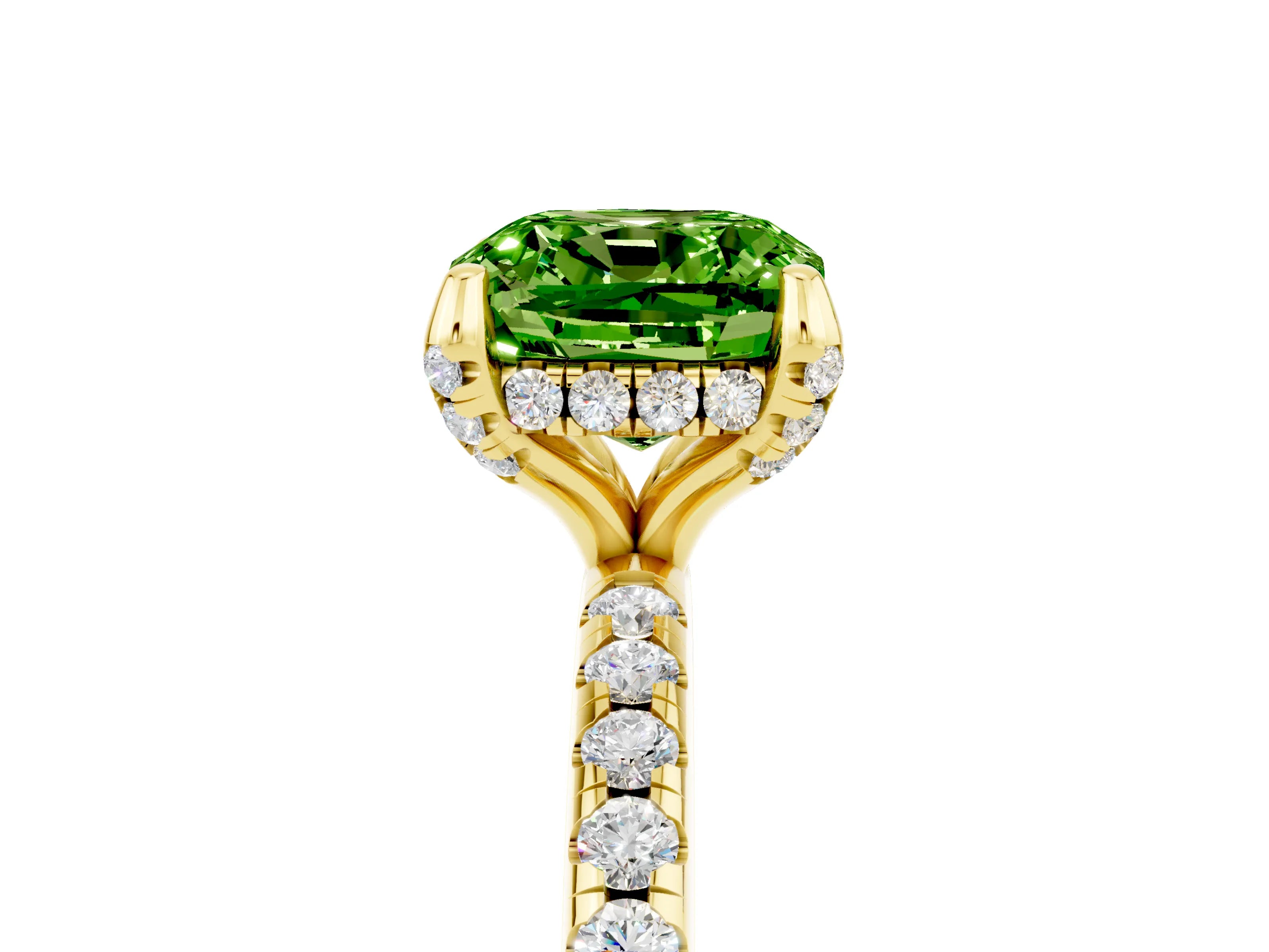 Yellow gold Cushion Cut Diamond Solitaire Ring with Four-Prong Setting and Pavé Band_5