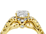 Yellow gold Cushion Cut Diamond Solitaire Ring with Hidden Halo and Pavé Band_31