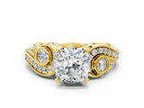 Yellow gold Cushion Cut Diamond Solitaire Ring with Milgrain Pavé Band and Four-Prong Setting_179