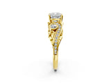 Yellow gold Cushion Cut Diamond Solitaire Ring with Milgrain Pavé Band and Four-Prong Setting_181