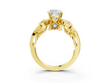 Yellow gold Cushion Cut Diamond Solitaire Ring with Milgrain Pavé Band and Four-Prong Setting_182