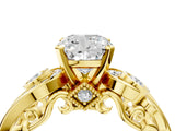 Yellow gold Cushion Cut Diamond Solitaire Ring with Milgrain Pavé Band and Four-Prong Setting_183