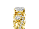 Yellow gold Cushion Cut Diamond Solitaire Ring with Milgrain Pavé Band and Four-Prong Setting_184