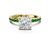 Yellow gold Cushion Cut Diamond Solitaire Ring with Pavé Band and Four-Prong Setting