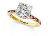 Yellow gold Cushion Cut Diamond Solitaire Ring with Pavé Band and Four-Prong Setting_1