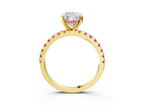 Yellow gold Cushion Cut Diamond Solitaire Ring with Pavé Band and Four-Prong Setting_3