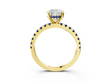 Yellow gold Cushion Cut Diamond Solitaire Ring with Pavé Band and Four-Prong Setting_3