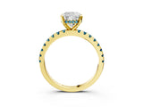 Yellow gold Cushion Cut Diamond Solitaire Ring with Pavé Band and Four-Prong Setting_3