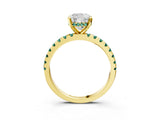 Yellow gold Cushion Cut Diamond Solitaire Ring with Pavé Band and Four-Prong Setting_3
