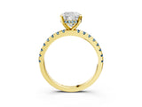 Yellow gold Cushion Cut Diamond Solitaire Ring with Pavé Band and Four-Prong Setting_3