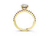 Yellow gold Cushion Cut Diamond Solitaire Ring with Pavé Band and Four-Prong Setting_3