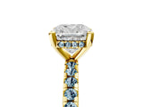 Yellow gold Cushion Cut Diamond Solitaire Ring with Pavé Band and Four-Prong Setting_5