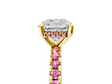 Yellow gold Cushion Cut Diamond Solitaire Ring with Pavé Band and Four-Prong Setting_5