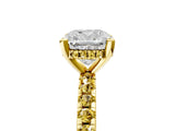 Yellow gold Cushion Cut Diamond Solitaire Ring with Pavé Band and Four-Prong Setting_5