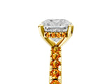 Yellow gold Cushion Cut Diamond Solitaire Ring with Pavé Band and Four-Prong Setting_5