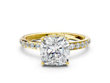Yellow gold Cushion Cut Diamond Solitaire Ring with Pavé Band and Hidden Halo_26