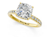Yellow gold Cushion Cut Diamond Solitaire Ring with Pavé Band and Hidden Halo_27
