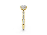 Yellow gold Cushion Cut Diamond Solitaire Ring with Pavé Band and Hidden Halo_28