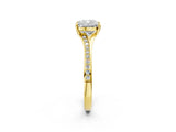 Yellow gold Cushion Cut Diamond Solitaire Ring with Pavé Band and Prong Setting_18
