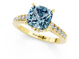 Yellow gold Cushion Cut Diamond Solitaire Ring with Pavé Band and Prong Setting_1