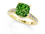 Yellow gold Cushion Cut Diamond Solitaire Ring with Pavé Band and Prong Setting_1