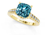 Yellow gold Cushion Cut Diamond Solitaire Ring with Pavé Band and Prong Setting_1