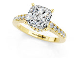 Yellow gold Cushion Cut Diamond Solitaire Ring with Pavé Band and Prong Setting_1