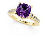 Yellow gold Cushion Cut Diamond Solitaire Ring with Pavé Band and Prong Setting_1