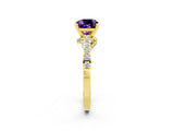 Yellow gold Cushion Cut Diamond Solitaire Ring with Pavé Band and Prong Setting_2