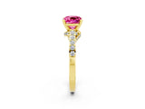 Yellow gold Cushion Cut Diamond Solitaire Ring with Pavé Band and Prong Setting_2